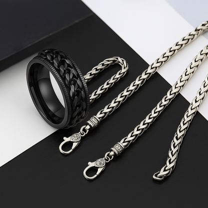 Spinner Ring, Silver Chain & Bracelet Combo